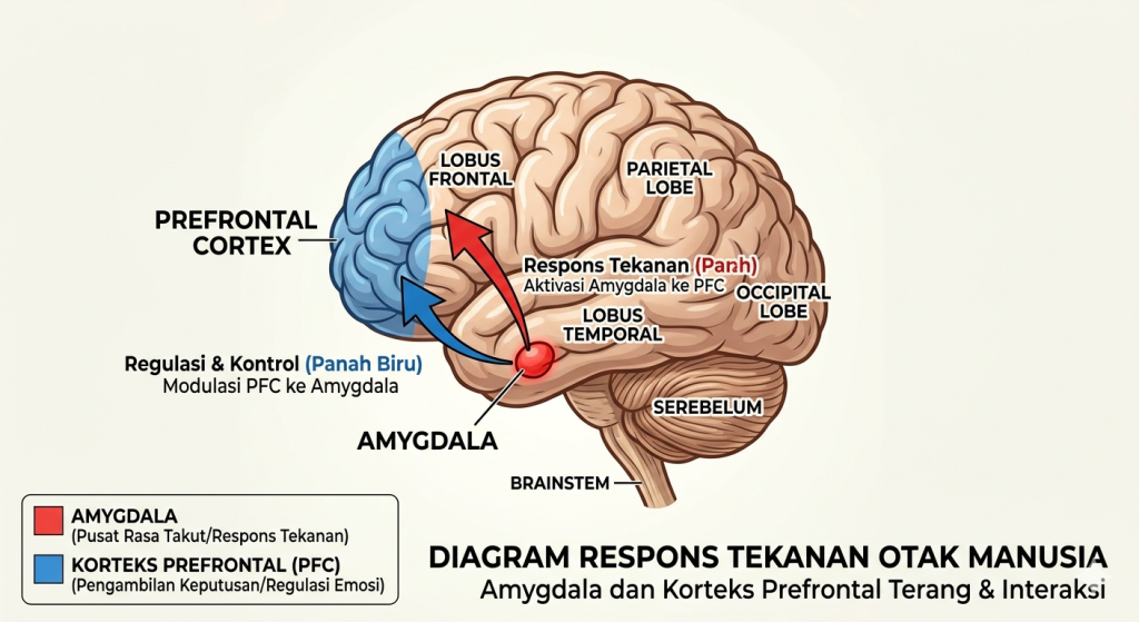 diagram otak amygdala dan prefrontal cortex dalam respons tekanan kerja