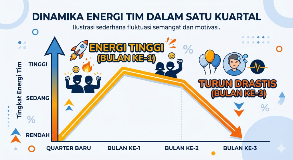 grafik mental fatigue karyawan — energi tim menurun di akhir kuartal