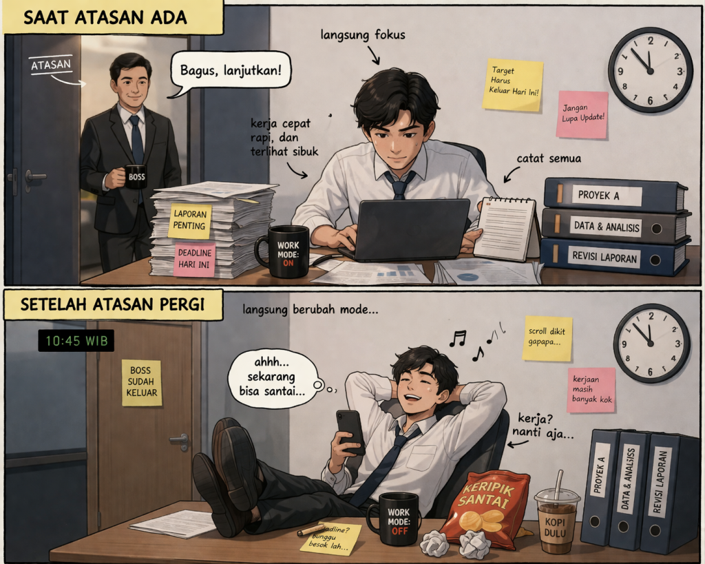 karyawan tidak produktif tanpa pengawasan — tanda fixed mindset di tempat kerja